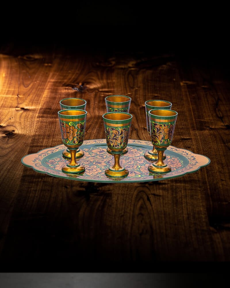 Khokhloma painted champagne serving set