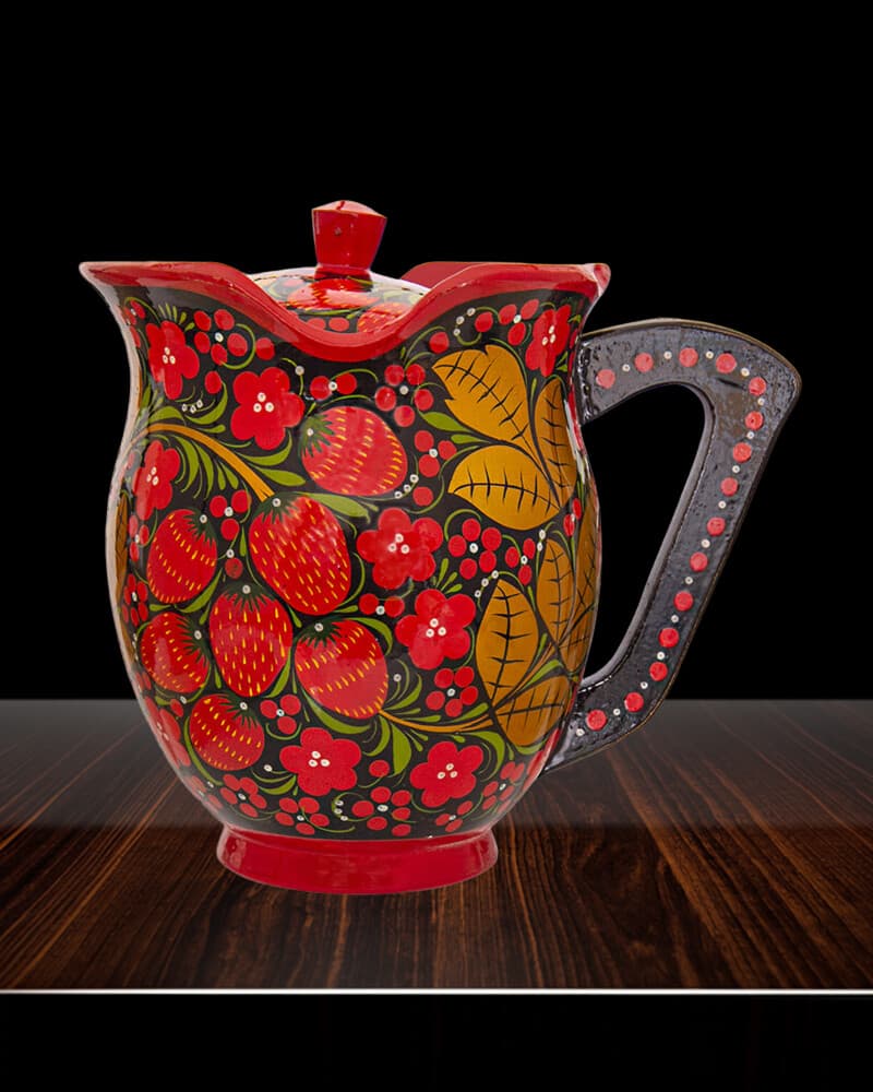 Khokhloma painted wooden pitcher