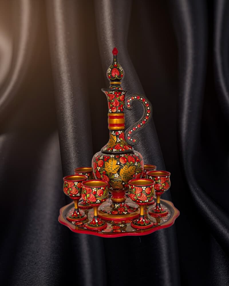 Khokhloma wine set with decanter and goblets
