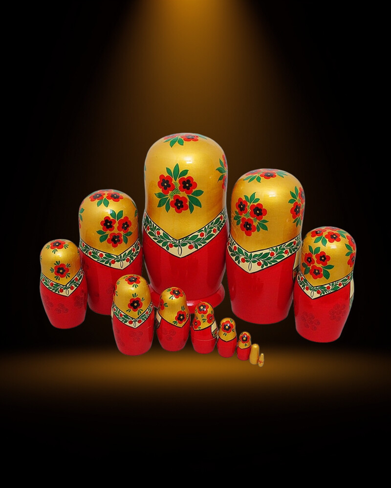 Khokhloma gold and red matryoshka